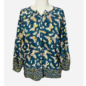 Bell by Alicia Bell Top Small Tunic Butterfly Cotton Silk Button Up